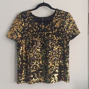 Gold and black sequin top